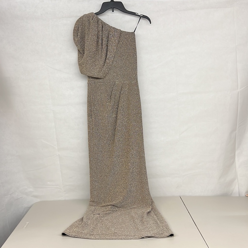 Womens Black Halo EVE One Shoulder Formal Gown Size 4 Metallic Gold/Black